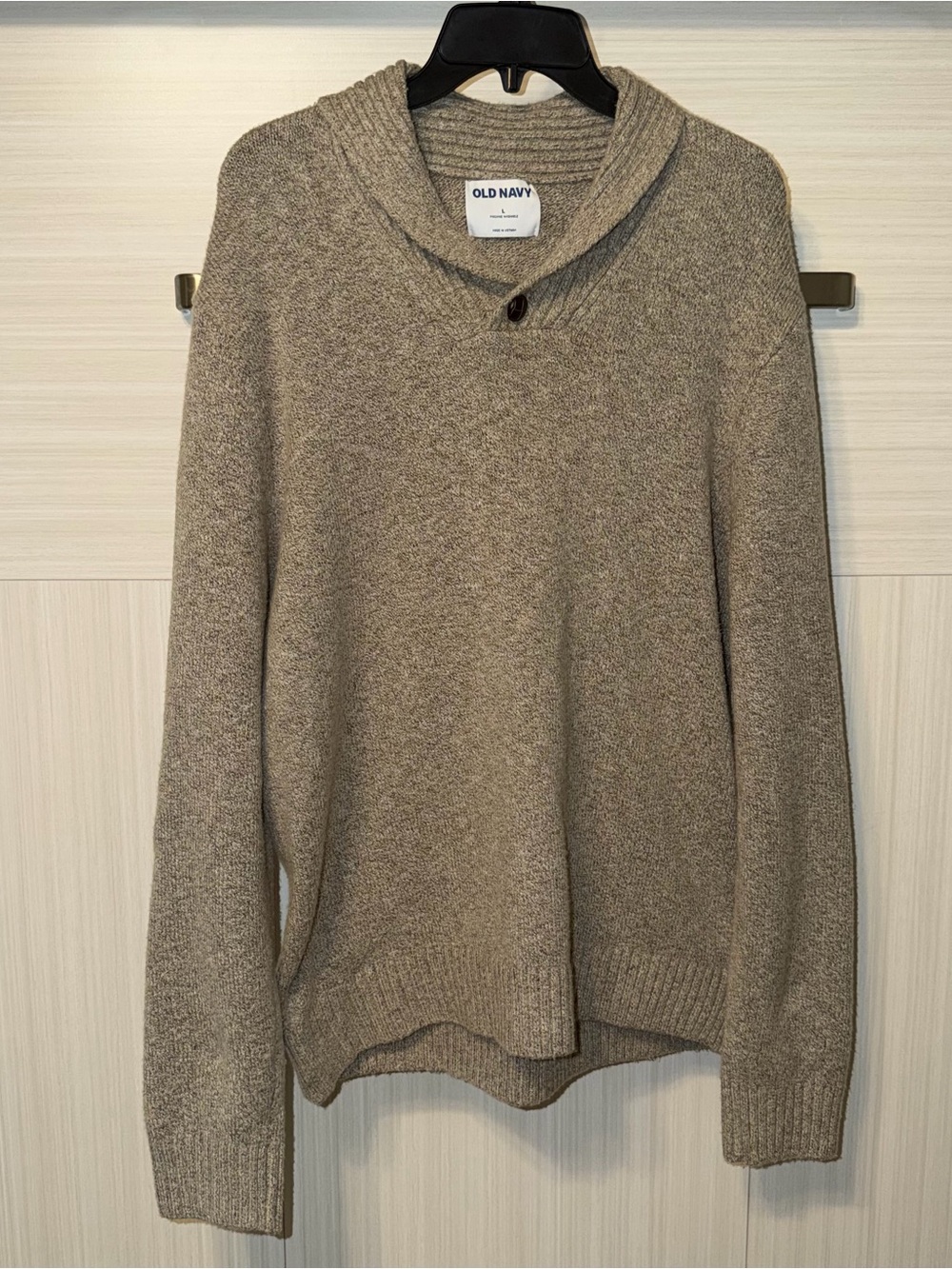 Old Navy Taupe Shawl-Collar Sweater with Button